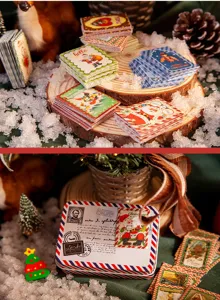 Set de livres d'autocollants rétro de Noël, autocollants de journal de vacances en boîte.