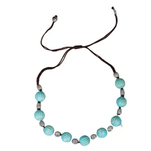 Boho vintage turquoise bead necklace handmade adjustable cord statement jewelry for women.
