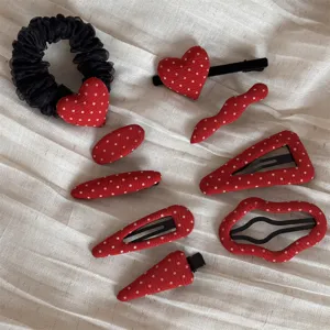 Red white polka dot hair clips set cute heart hair styling accessories for women daily wear