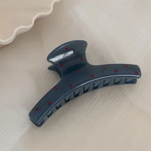 Pince à cheveux à pois mignonne japonaise pour femmes, pince requin en résine gris foncé.