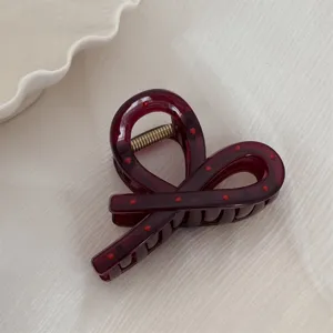 Pince à cheveux pois rouge sombre pour femme, accessoire élégant en acrylique style quotidien.