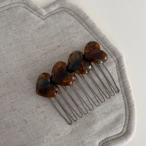 Elegant tortoise shell heart hair comb metal teeth retro hair side comb accessory for women