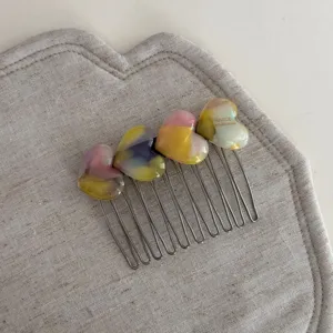 Sweet candy color heart metal hair comb side clip elegant hair accessory for women