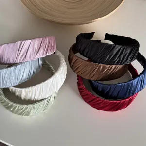 Minimalist pleated satin headband set, elegant wide hair hoops for women and daily fashion wear.