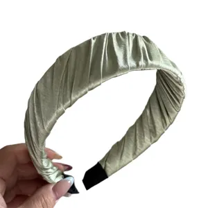 Minimalist pleated headband for women, stylish sage green wrapped hair hoop for daily wear.