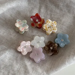 Mini molletta per capelli a fiore, accessori in acrilico color gelatina con strass per frangia.