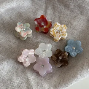 Mini mollette per capelli fiori strass, accessori capelli colore gelée stile carino.