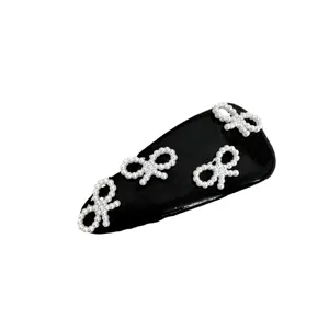 Ballet core leather pearl hair clip cute bow side hairpin for women and girls daily wear.