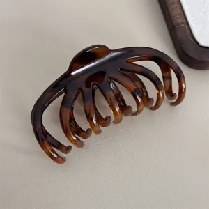 Gros plan détaillé de la pince à cheveux élégante en écaille avec un design multi-griffes.