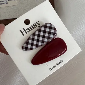 Set Koreaanse vintage rood geruite haarspelden, schattige pony-clips voor dames en meisjes.