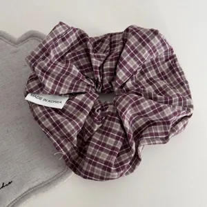 Vintage maroon plaid hair scrunchie fabric hair tie daily hair accessory for women girls style.