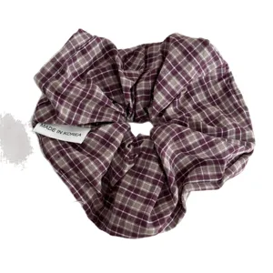 Plaid hair scrunchie retro fabric hair band sweet cute ponytail holder hair accessory
