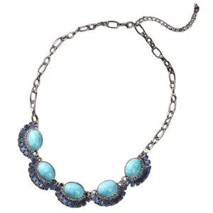 Vintage ethnic turquoise rhinestone necklace for women bohemian statement collar jewelry.