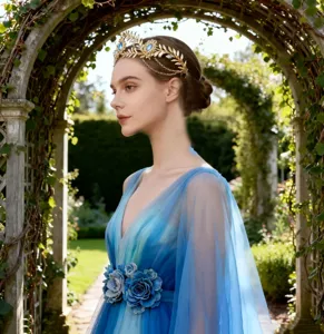 Coiffe couronne de feuilles en strass de mariée exotique avec pampilles pour mariage chic.
