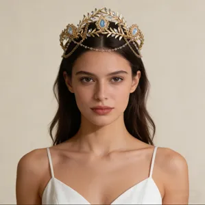Coiffure Couronne De Mariée Feuille Dor Bohème Chaîne De Front En Strass Exotique Bijoux De Cheveux À Gland Pour Mariage Photographie Femme