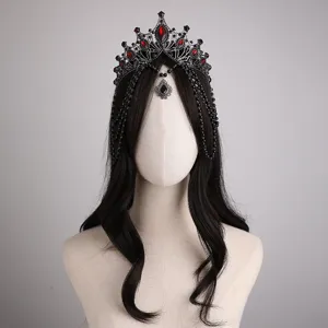 Gotische Lolita Krone Vintage rote Edelstein Tiara schwarzes Haar-Accessoire Halloween Party