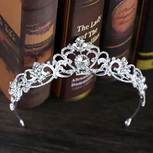 Silver rhinestone bridal tiara wedding headband sparkling crystal hair accessory detail view