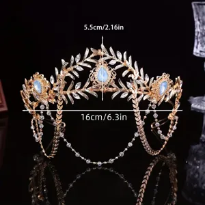 Couronne de mariée exotique avec pierres en goutte et chaînes de glands pour photos de mariage.