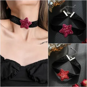 Dolce Fresco Metallo Strass Stella Choker Collana da Donna Luccicante Paillettes Velluto Pendente Collana Quotidiana Festa Gioielli Regalo