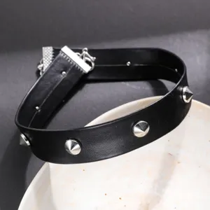 Gargantilla gótica punk de cuero PU negro con tachuelas, joyería rockera para mujer.