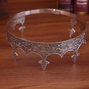 Vintage silver crown for men gothic metal circlet medieval king headpiece hair accessory