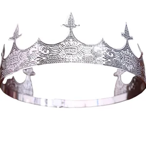 Vintage silver men's king crown headpiece for retro court performance costume party accessory