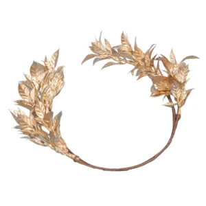 Gold leaf bridal headband, elegant wedding hair accessory for women, metallic leaf crown tiara.