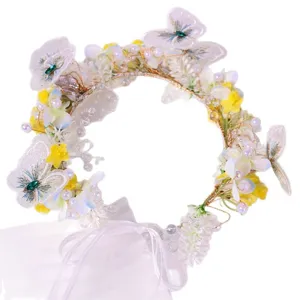 Fairy butterfly flower crown headband handmade floral hair accessory for wedding party gown styling