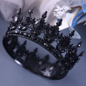 Luxury black bridal tiara crystal crown gothic wedding hair accessories for women party