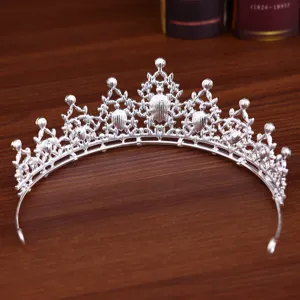 Silver Baroque rhinestone tiara crown hair accessory for party prom queen wedding hair jewelry