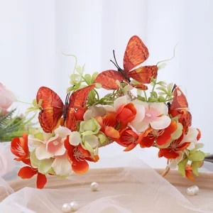 Exquisite butterfly floral headband baroque hair garland for wedding photography dress accessories