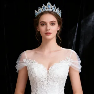 Baroque Alloy Rhinestone Crown Headpiece Vintage Opal Silver Color Tiara For Prom Party Birthday Wedding Women Hair Accessories