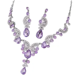 Elegantes lila Kristall Tropfen Halskette und Ohrringe Schmuckset fur Damen Party.
