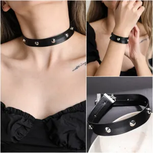 Collar Choker Con Remaches Góticos Punk Pulsera De Cuero PU Dark Hip Hop Joyería De Moda Para Mujeres Chicas