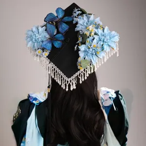 Graduation Cap With Artificial Flowers Tassel Academic Mortarboard Hat For Graduation Party Photo Shoot Ceremony Unisex