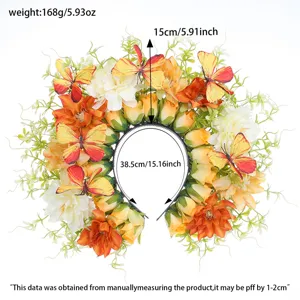 Serre-tête de fleurs artificielles fait main avec papillons, accessoire de mariée de luxe.