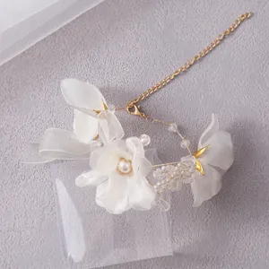 Elegante witte bloem parel polscorsage huwelijk bruid bruidsmeisje armband sieraden accessoire