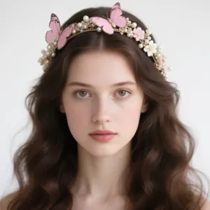 Handmade pearl butterfly hair vine bridal wedding headband elegant floral hair accessory