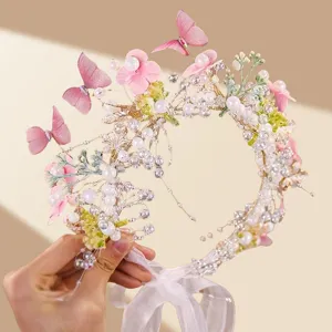 Bridal pearl butterfly hair vine handmade floral tiara wedding hair accessories for women