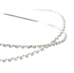 Detailed view of the double layer rhinestone alloy headband, sparkling crystal stones.