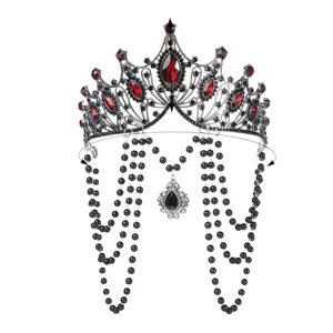 Gotische schwarze rote Kristall Tiara Vintage Lolita handgemachte Haarschmuck Krone.
