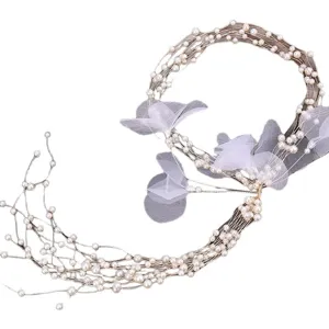 Elegant bridal pearl tassel hair band wedding vine floral headband hair accessories for women