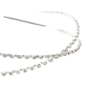 Silver rhinestone double layer cross headband elegant bridal hair accessory for women styling