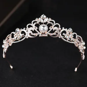 Rose gold rhinestone bridal tiara crown for wedding, crystal hair band wedding hair accessories