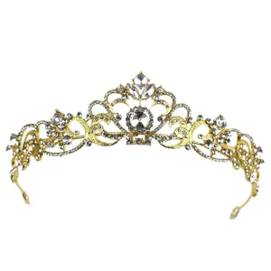 Gold rhinestone bridal tiara wedding crown hair accessory for women sparkly crystal headband