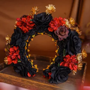 Gothic black red rose floral headband vintage Halloween hair hoop photography hair accessory