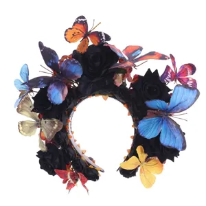 Gothic Black Rose Butterfly Headband Halloween Cosplay Hair Hoops Costume Accessories