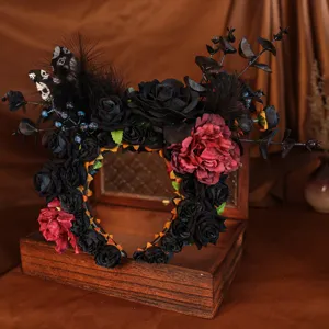 Gothic black rose floral headband, dark Halloween style headpiece for photography photo shoot