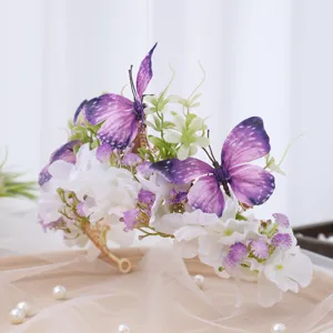 Detailed view of the luxury purple butterfly floral crown headband for special occasion photo shoots.