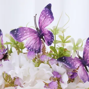 Baroque luxury silk flower crown headband with purple butterflies and white roses for photography.